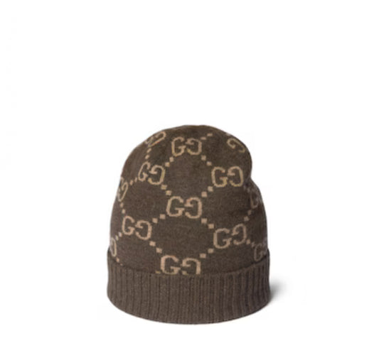 GG CASHMERE BEANIE - BROWN/BEIGE