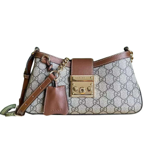 GUCCI OPHIDIA PADLOCK SMALL SHOULDER BAG - BROWN