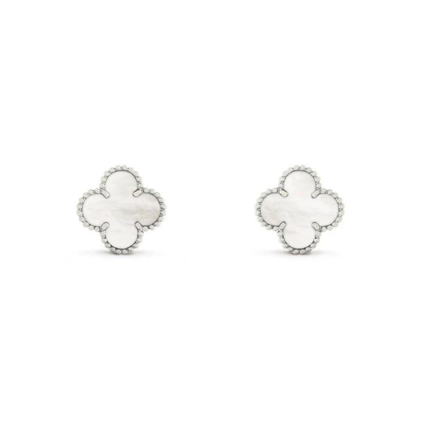 VAN CLEEF VINTAGE ALHAMBRA EARRINGS - SILVER/WHITE