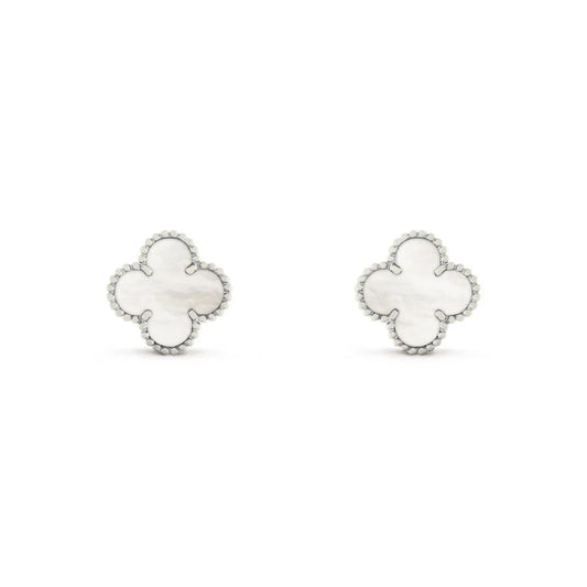 VAN CLEEF VINTAGE ALHAMBRA EARRINGS - SILVER/WHITE