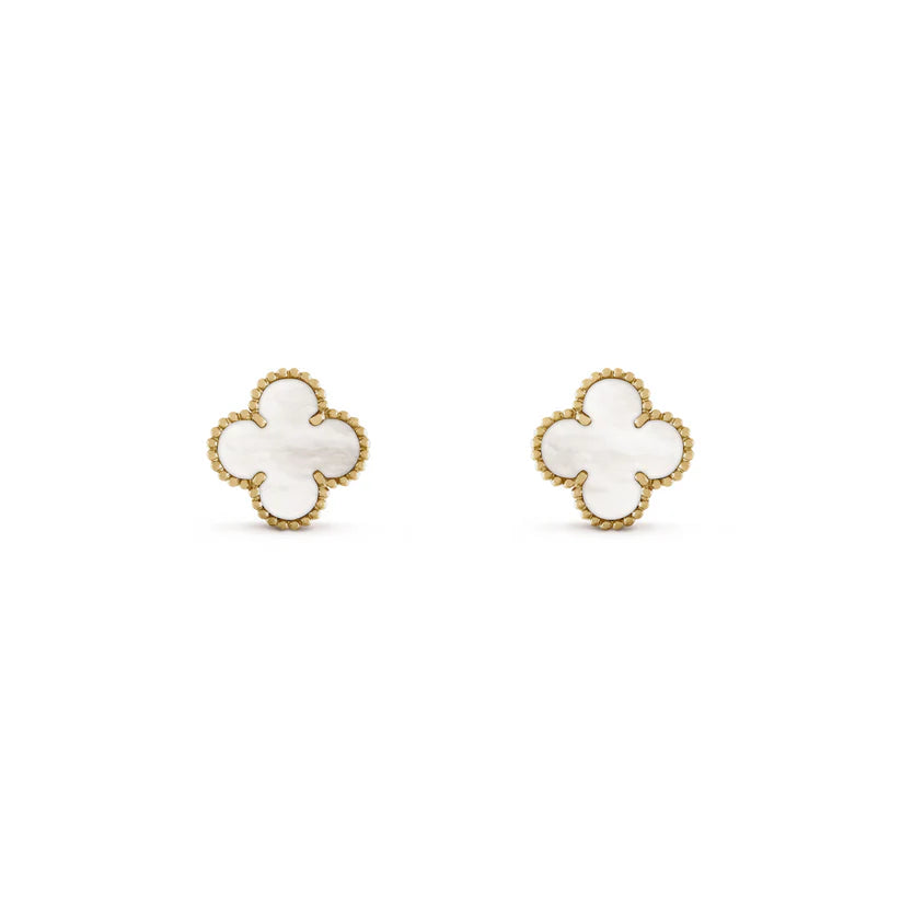 VAN CLEEF VINTAGE ALHAMBRA EARSTUDS - GOLD/WHITE