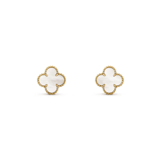 VAN CLEEF VINTAGE ALHAMBRA EARSTUDS - GOLD/WHITE